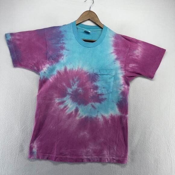 Vintage BVD Blank Shirt men's Large Blue Purple Tie Dye Single Stitch Pocket 90s - Picture 1 of 8